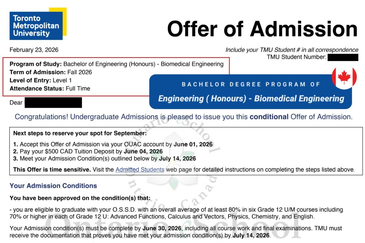 恭喜OeS 2026學年畢業的學生獲得 Toronto Metropolitan University  的錄取通知