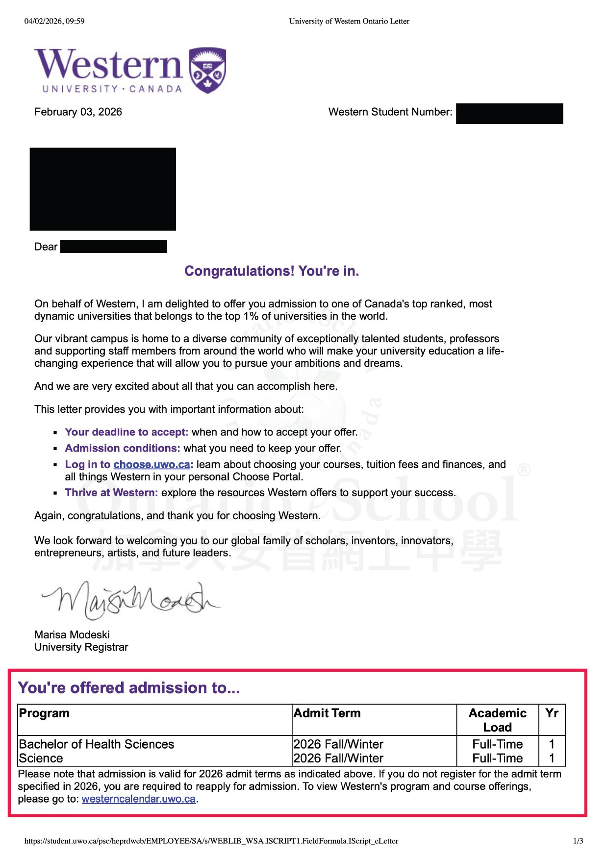 20260310_OeS_Website Offer_New Offer 2026_University of Western_Bachelor of Sciences