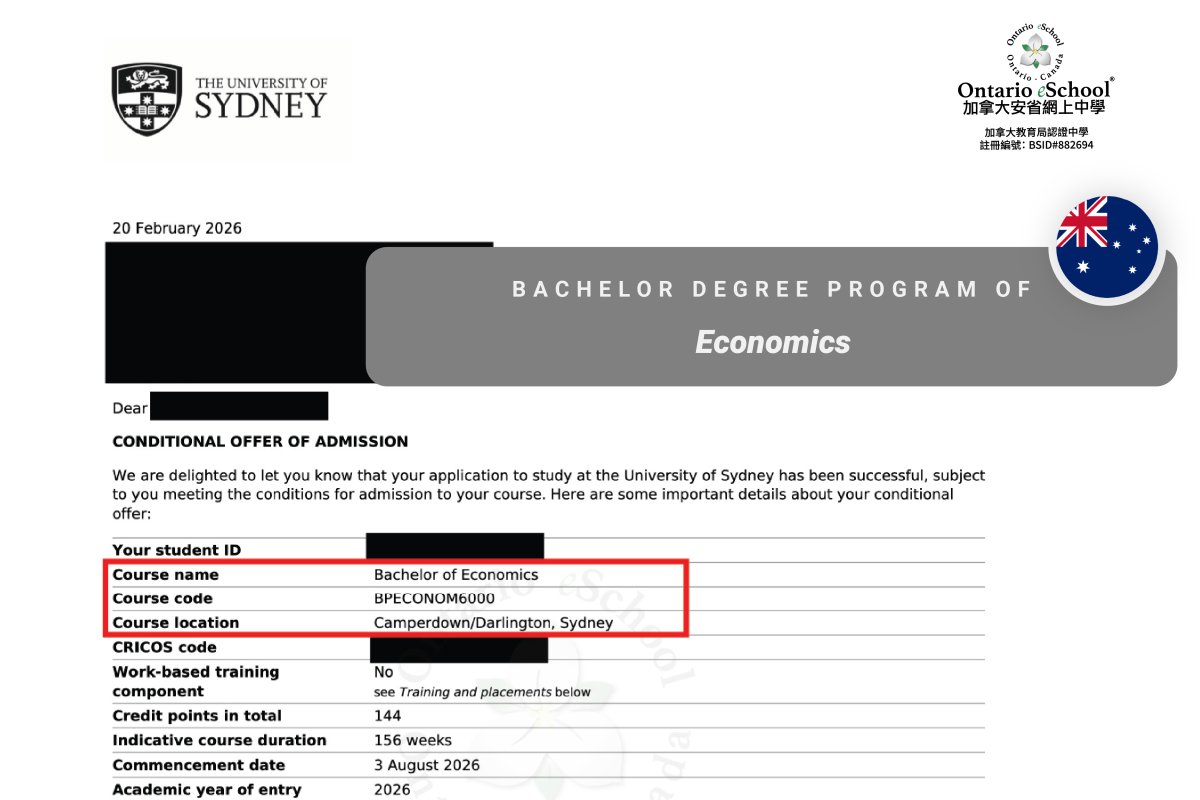 恭喜OeS 2026学年毕业的学生获得 The University of Sydney  的录取通知