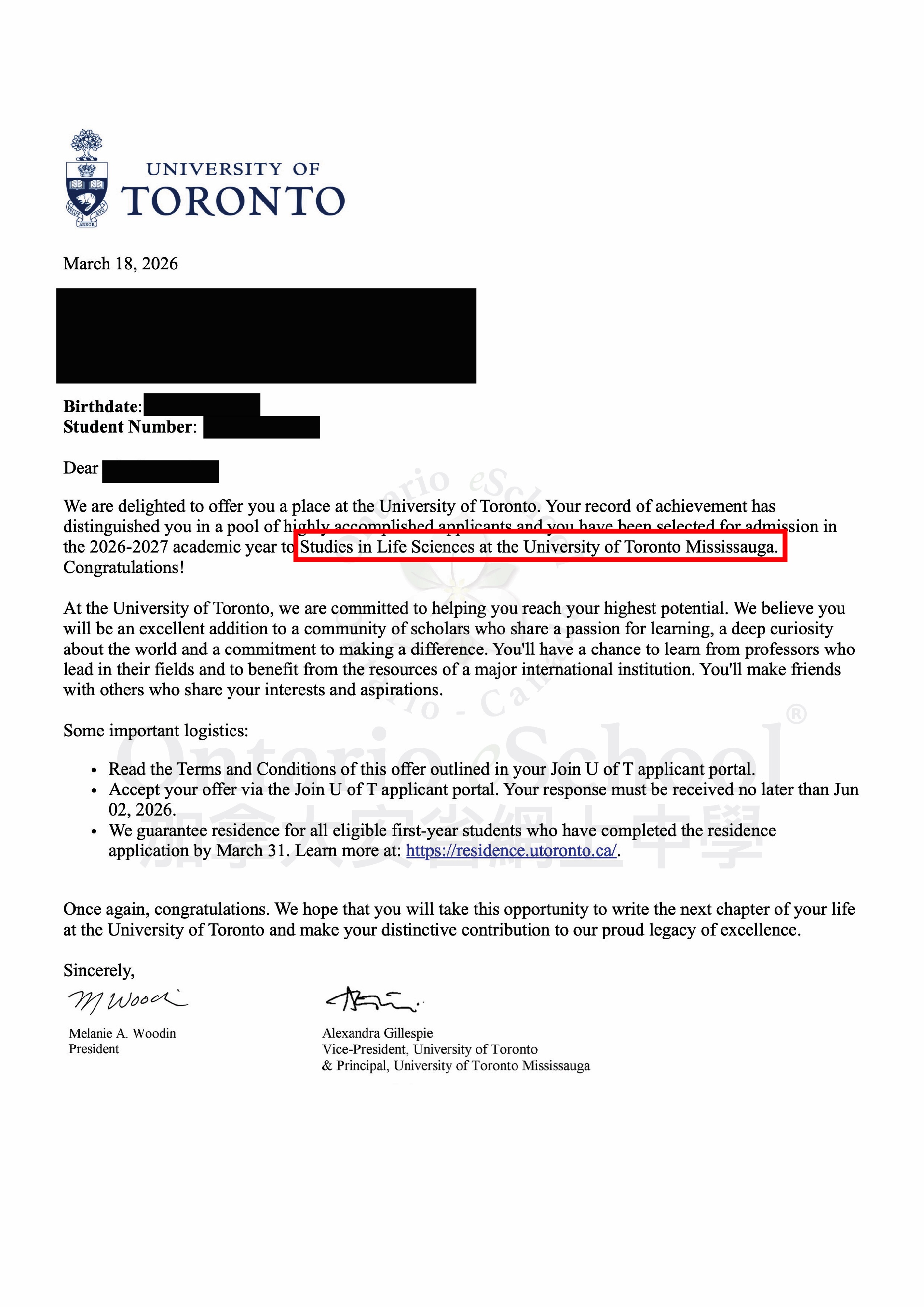 20260402_OeS_A4_New Offer 2026_University of Toronto Mississauga_Studies in Life Sciences