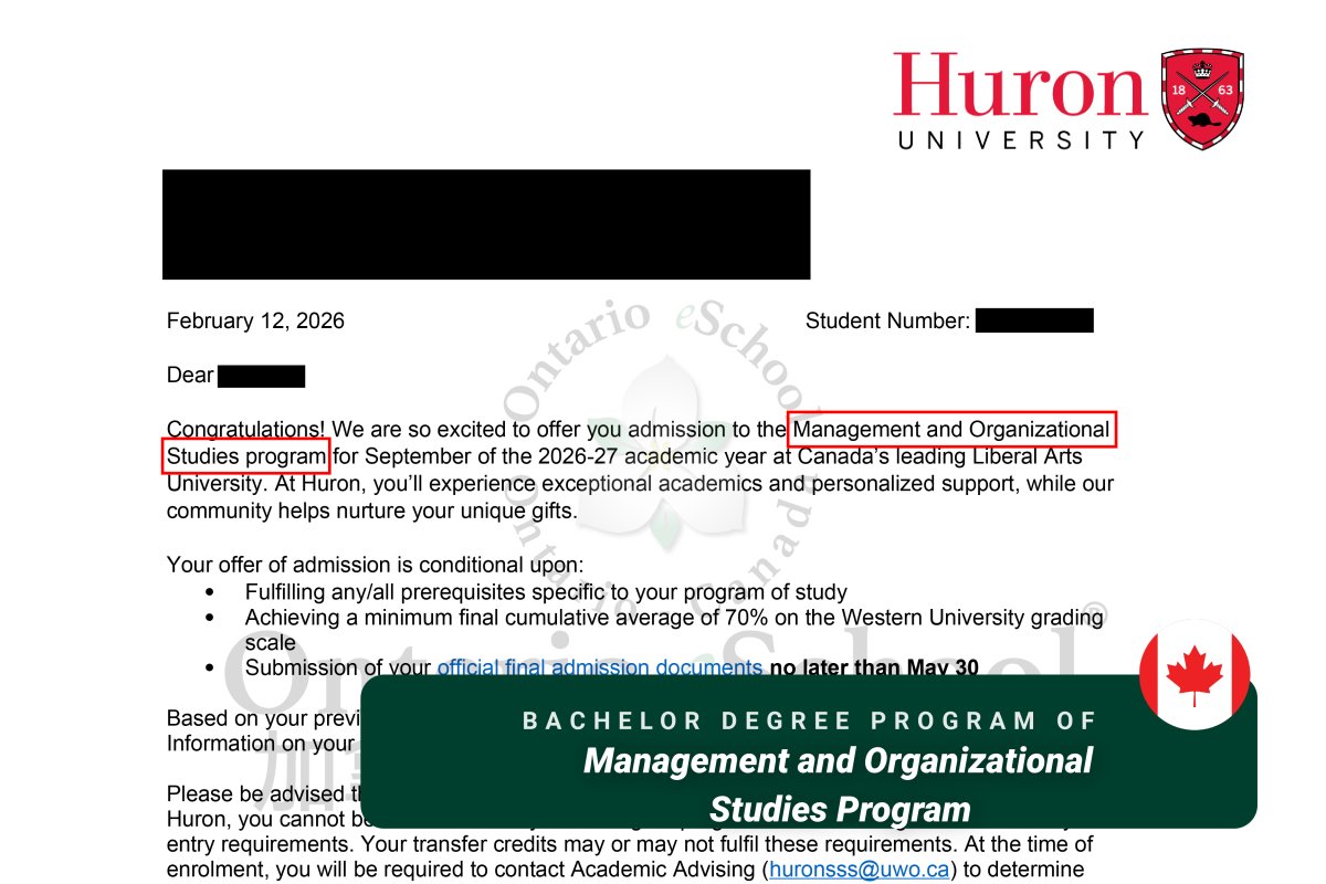恭喜OeS 2026學年畢業的學生獲得 Huron University 的錄取通知