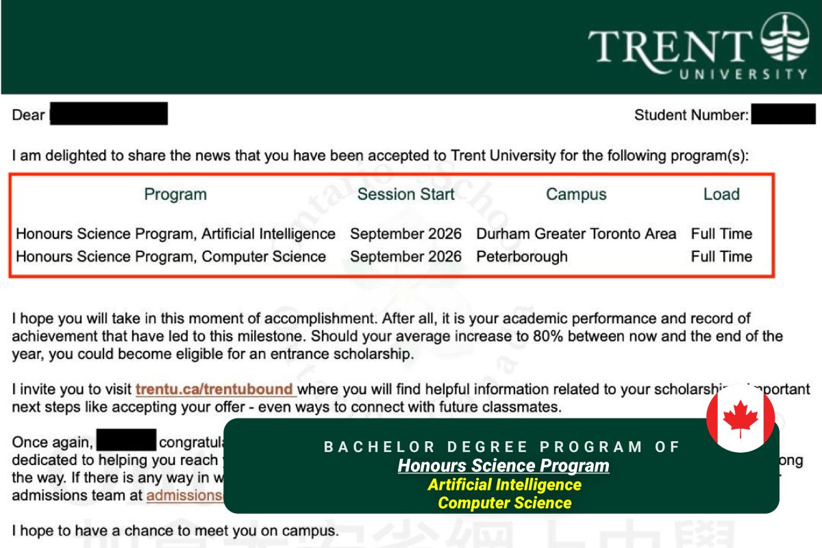 恭喜OeS 2026學年畢業的學生獲得 Trent University 的錄取通知